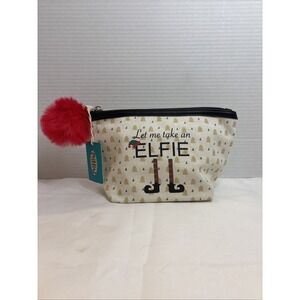 Mad Love Red Pom Pom Zipper Make up Bag Let Me Take An Elfie Brand New